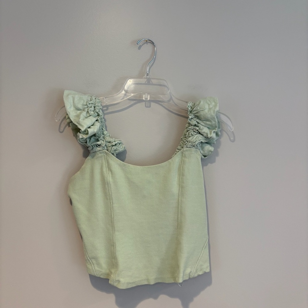 Anthropologie Mint Green Ruffle Blouse
